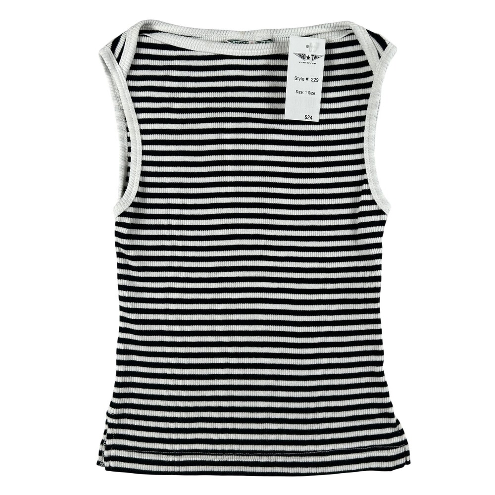 Vintage Hard Tail Tank Top Womens One Size Stripe Ribbed Cotton Knit USA Y2K